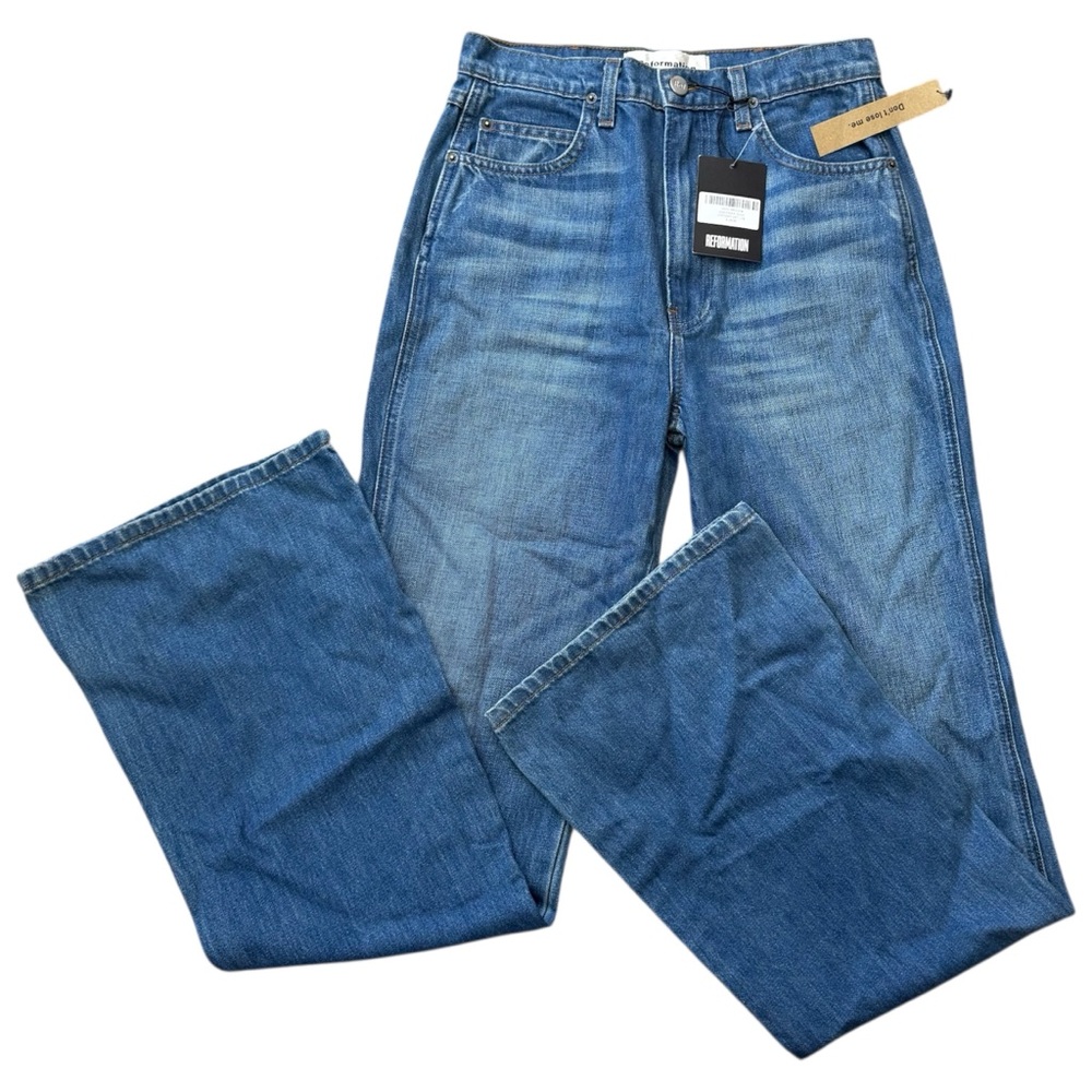 |NWT| REFORMATION $128 Macgraw Jeans Chesapeake Wash High Rise Flare Leg Denim - Picture 2 of 8